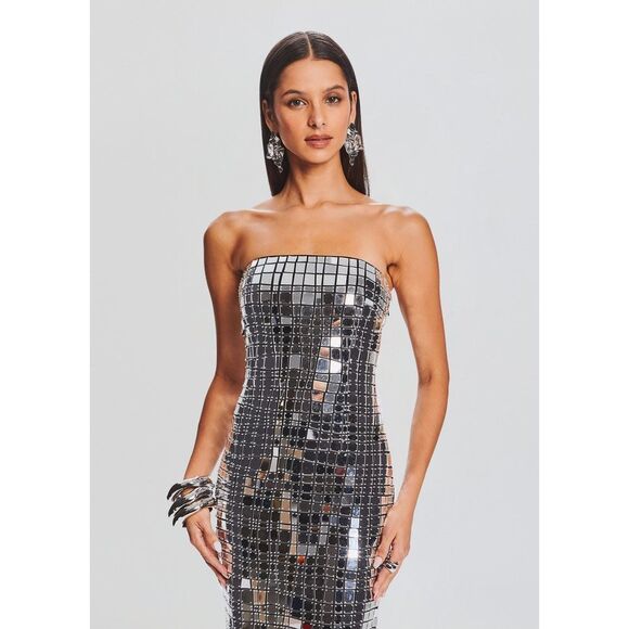 NWT Retrofete Strapless Bodycon Metallic Imani Dress Evening Gown Silver XS - Picture 6 of 17